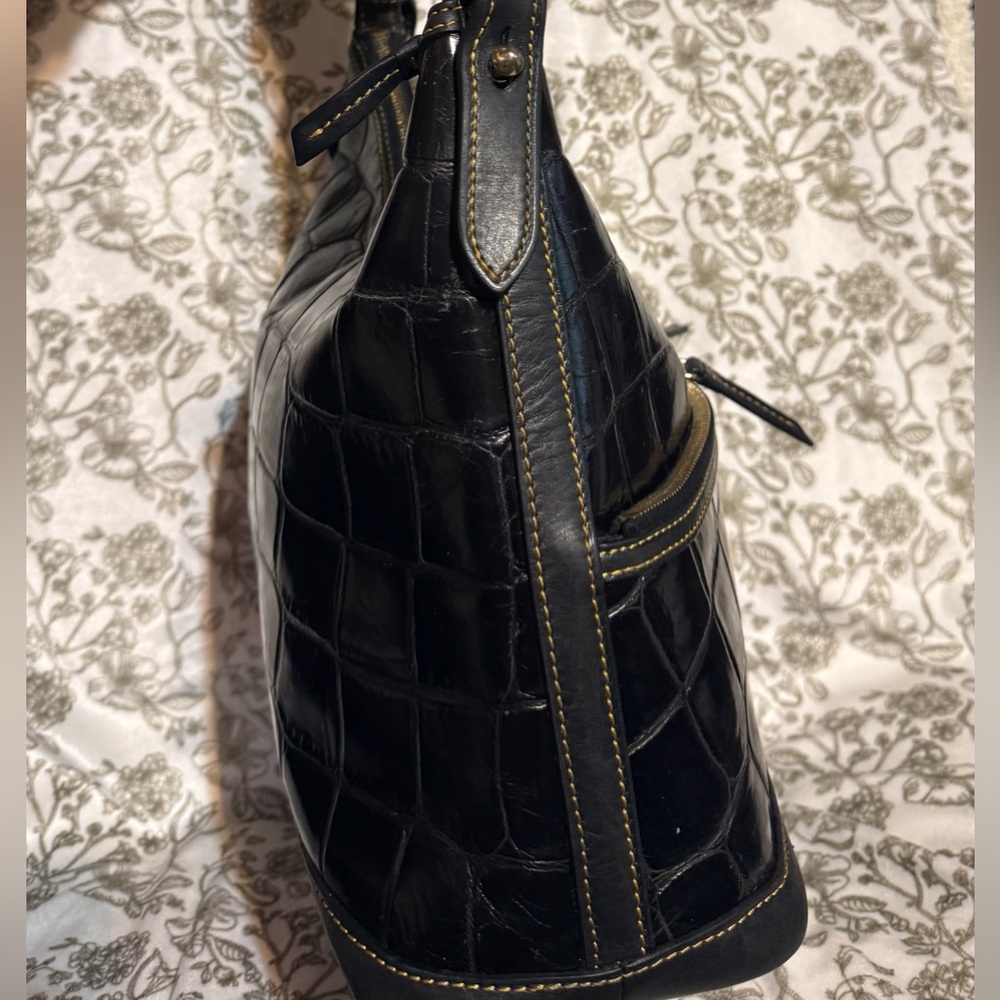 Dooney & Bourke Black Crocodile-Embossed Shoulder Bag - Picture 2 of 14